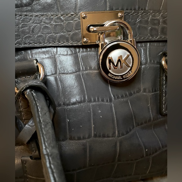 MICHAEL KORS Embossed Leather Gray Crocodile Hamilton Medium Satchel - Picture 2 of 8